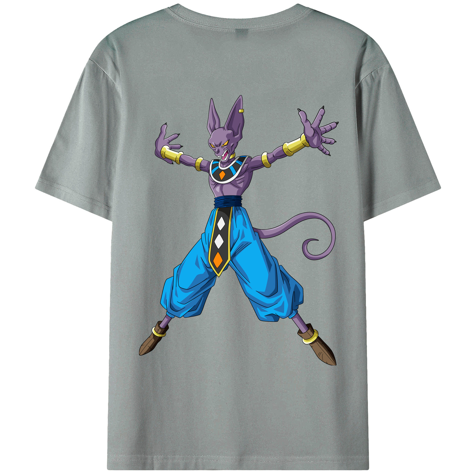 （画像用） ドラゴンボール ビルス 破壊神ビルス DRAGON BALL Beerus Birusu 綿100％ メンズ半袖Tシャツ（バックプリント） 通気性